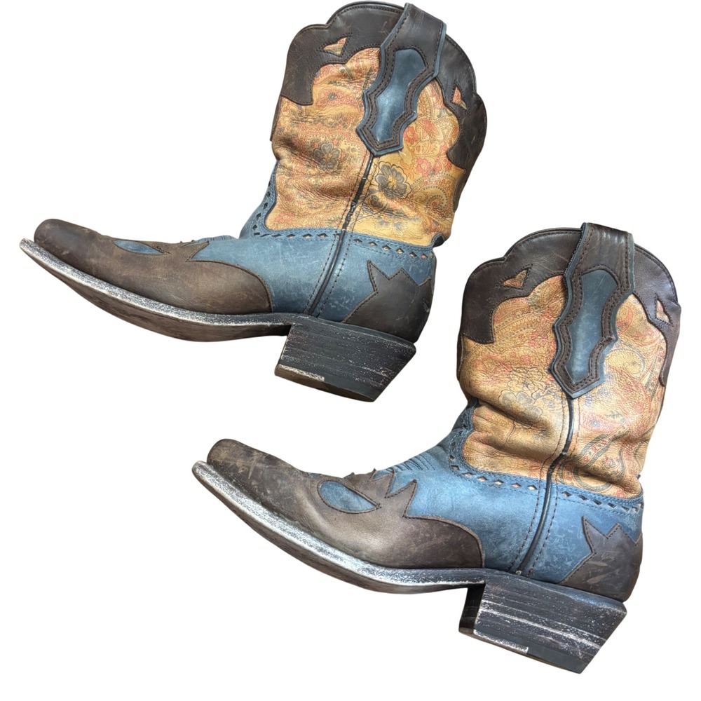 Sonora Short Whimsi Western Cowboy Boots Women Leather Flower Paisley size 8 B